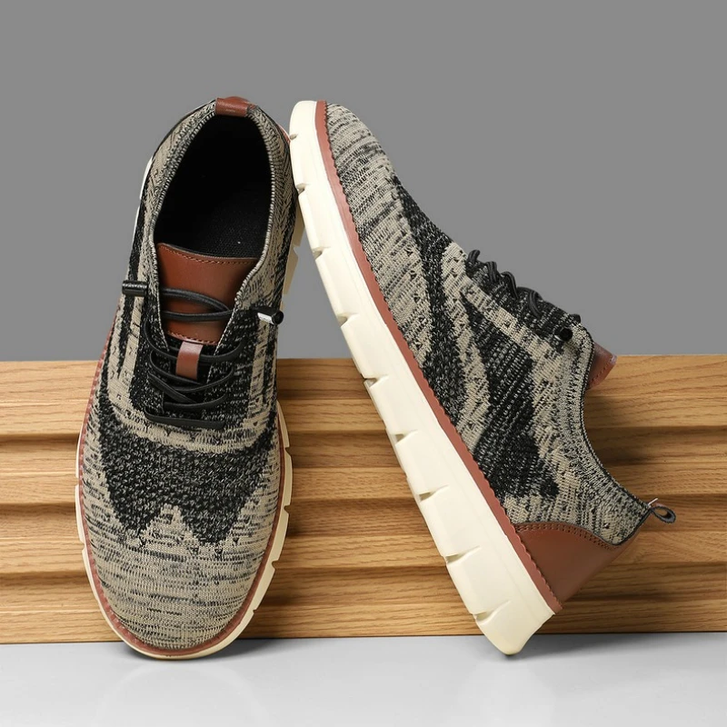 

Мужская повседневная обувь, классические с вязаным верхом, дышащие броги на плоской подошве, повседневная модельная обувь, универсальные кроссовки, легкая мужская обувь с сеткой