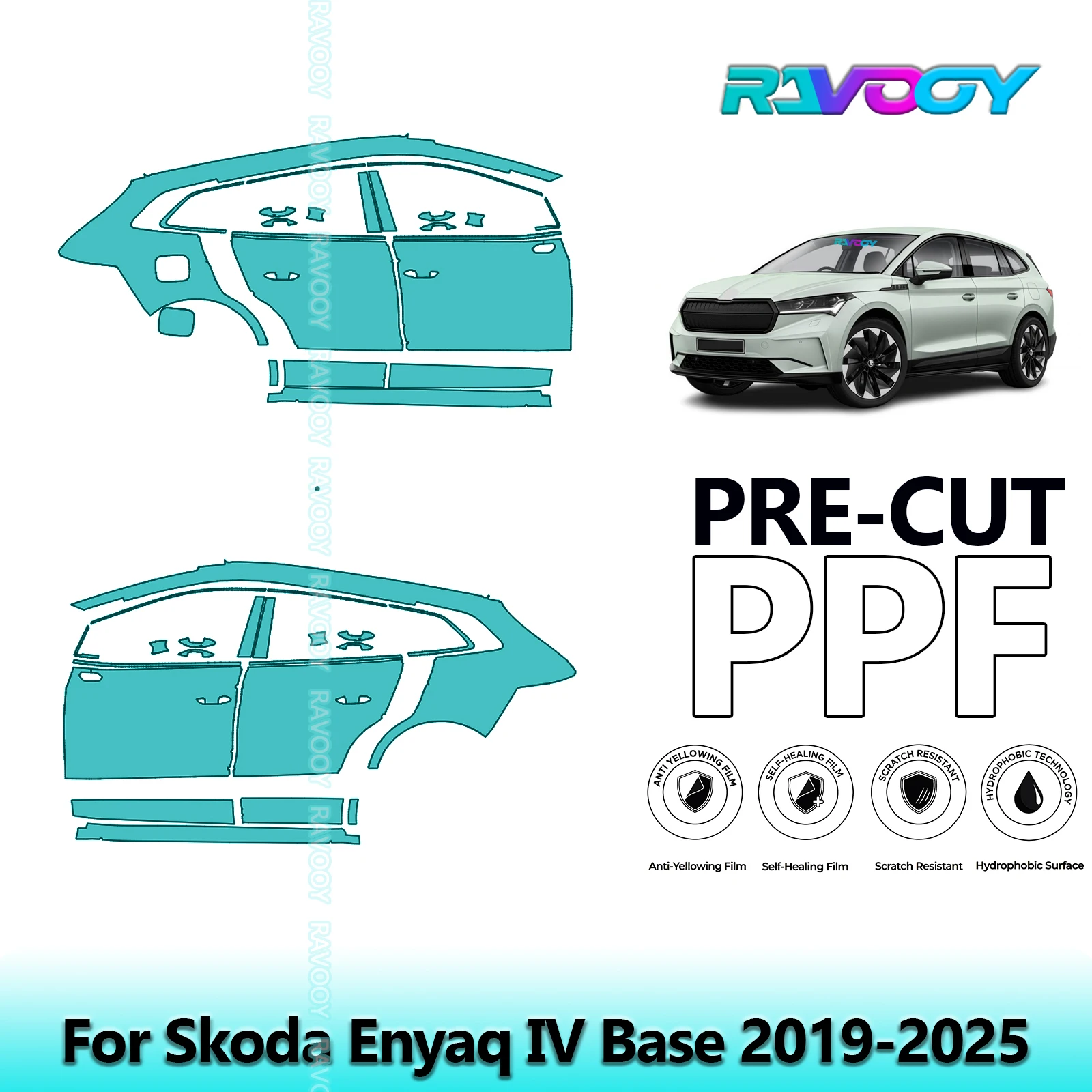 

For Skoda Enyaq IV Base 2019-2025 8.5mil Clear Matte Pre-Cut PPF Door & A/B Pillar Kit TPU Paint Protection Film Set