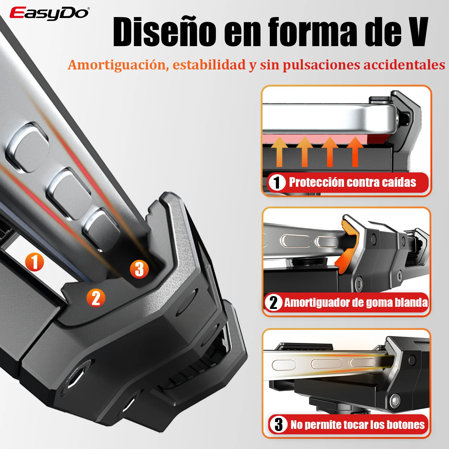 Soporte de teléfono para bicicleta Easydo, antivibración, de aluminio, con tapa de dirección, montaje de teléfono con perno M6 para bicicleta de carretera y gravel.