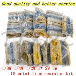 1/8W 1/4W 1/2W 1W 2W 3W Resistance 1% Metal Film Resistor Assortment Kit Set 1 10 100 K ohm DIY Resistor Pack 0.125W 0.25W 0.5W