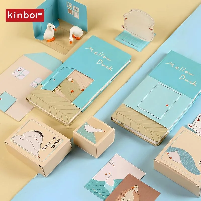 Kinbor Artist Collaboration Grid Notebook Set Mellow Duck Kawaii Stationery Suit 88 arkuszy cuadernos Christams Birthday Present