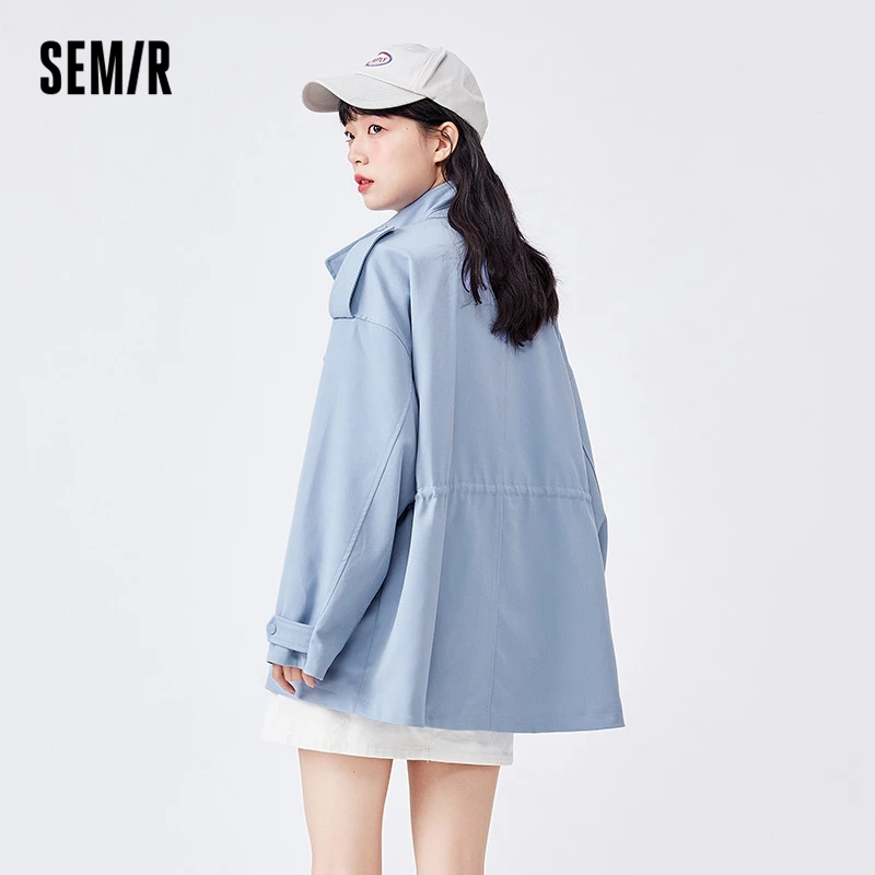 Semir Trench Coat Women Mid-Length Solid Tooling Style 2022 Spring New Oversize Stand Collar Waist Trench Coats Fashion