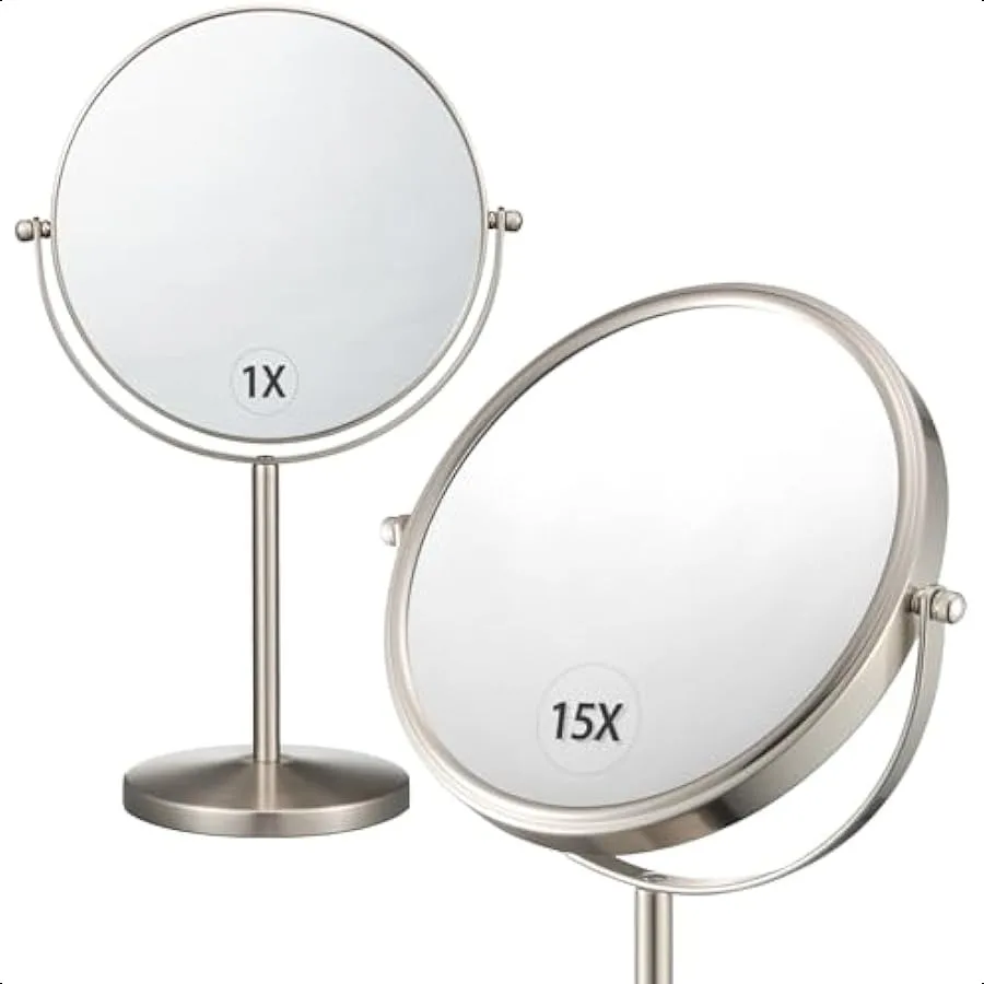 

1X 15X Magnifying Mirror Double Sided Makeup Mirror with Stand for Desk 8 Inch Vanity Tabletop Mirror with 360° Rotation Portab