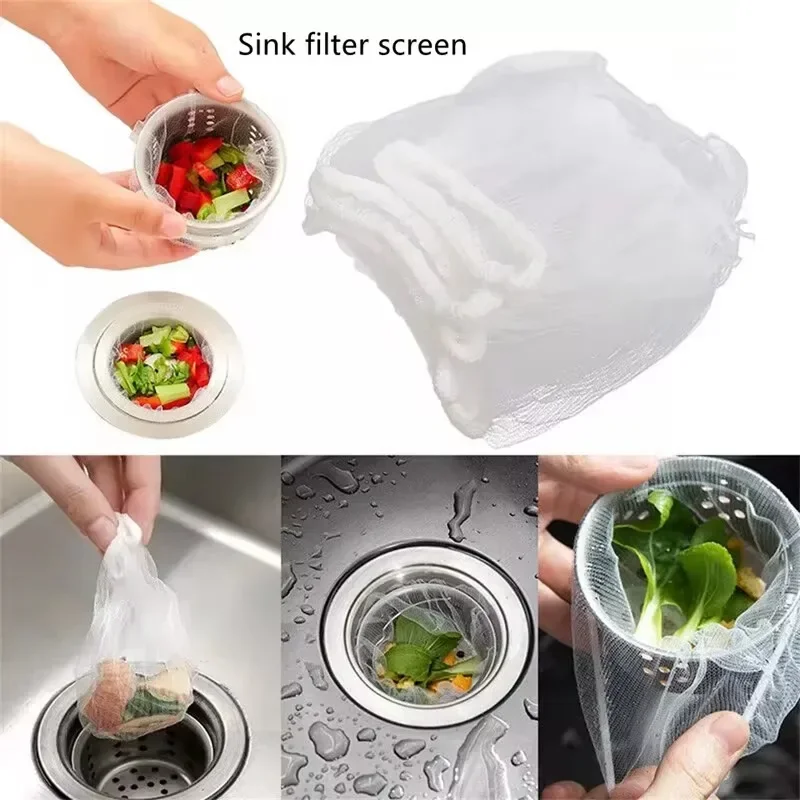 200Pcs Disposable Sink Filter Mesh Bags Strainer Waste Filter Kitchen Sewer Drains Drainage Hole Anti-blocking Garbage Bag Nets