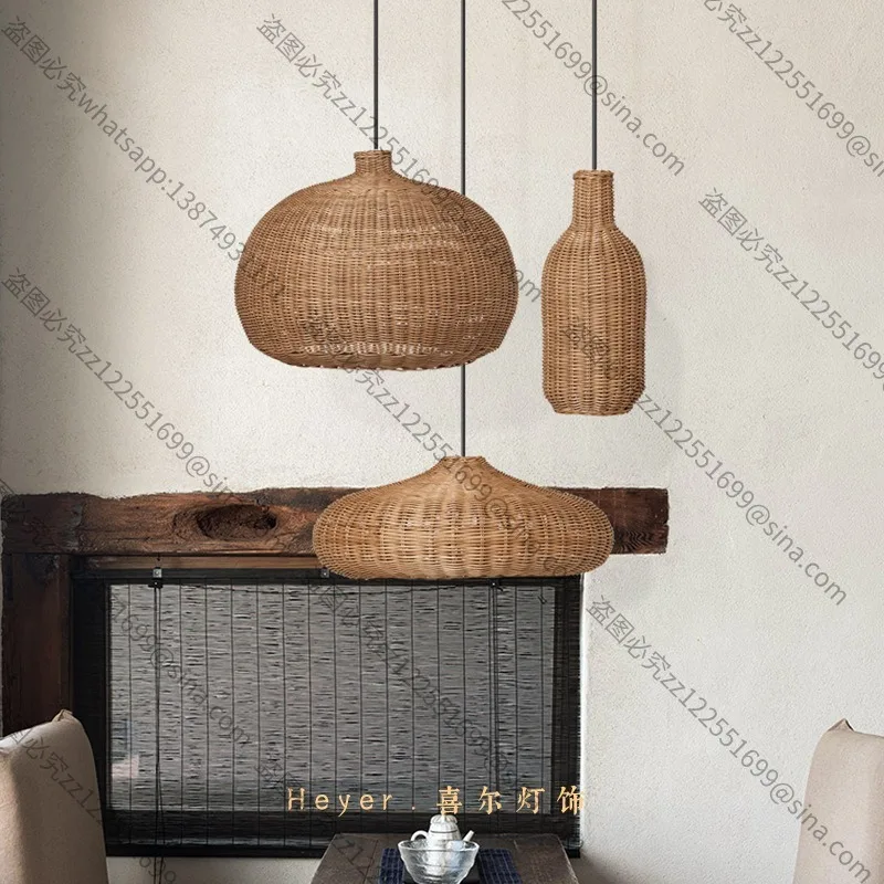 Suitable for Retro Wabi-sabi Wind Rattan Chandelier Zen Tea Room Lamp Chinese Living Room Bed and Breakfast Japanese Hotel