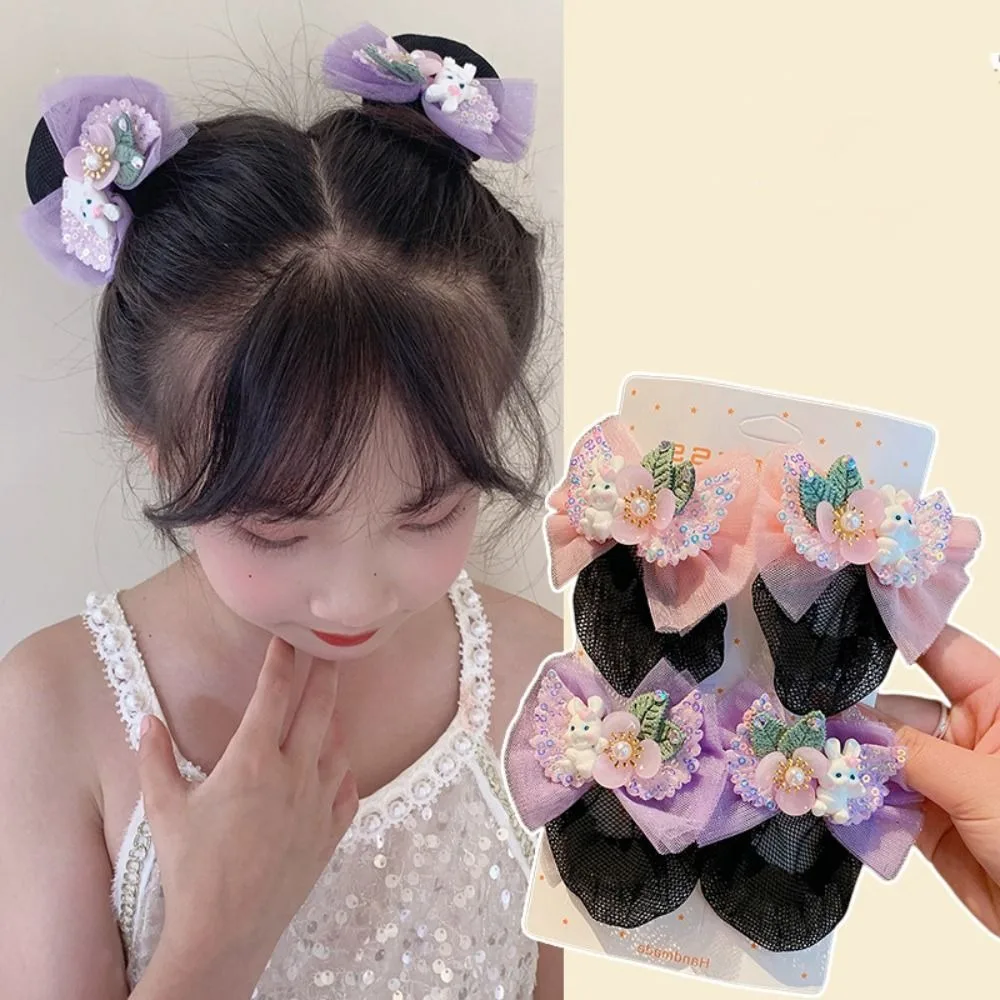 Mesh Snood Spring Clip Lovely Rabbit Princess Sequin Hair Nets Hair Styling Tool Colorful Bow Hair Nets Dance