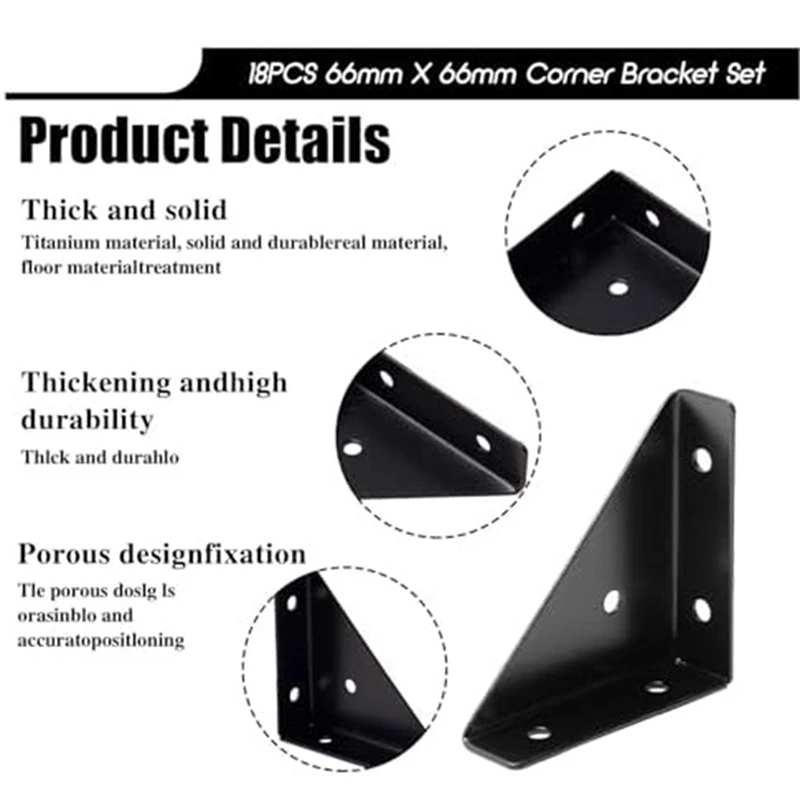 Metal Angle Bracket, Triangular Shelf Bracket, Corner Table Connector For Bed, Table, 66Mm X 66Mm,18 Pcs