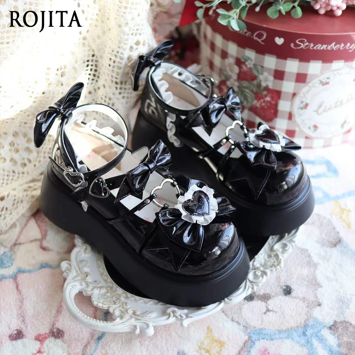 

Original Japanese Cute Soft Girl Lolita Shoes Female Sweet Platform Muffin Shoes Love Bow Solid Color Platform Single Shoes