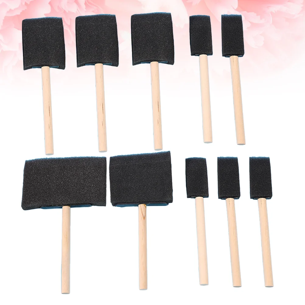 10pcs Sponge Brush Wood Handle Paint Brush Lightweight Durable and Used for Acrylics Stains Varnishes Crafts