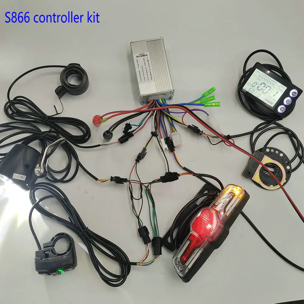 Electric Bike Conversion Kit S866 Display+Controller+Front Light Horn +Tail Turn Signal Light+Switch Button Skateboard Light Kit