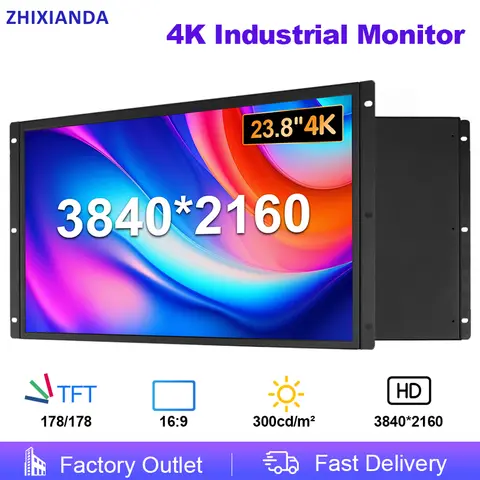 Touch Screen 4K Monitor Factory Price 23.8 24 Inch FHD 4K 3840*2160 VESA Panel Mount Open Frame PCAP Touch Screen Monitor Industrial LCD Display DP/HDMI