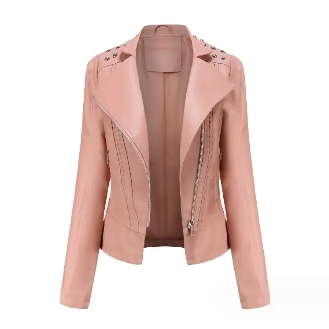 Chaqueta de piel sintética con cremallera para mujer, abrigo de motorista, cárdigan de motocicleta de PU, gabardina de moda, primavera y otoño