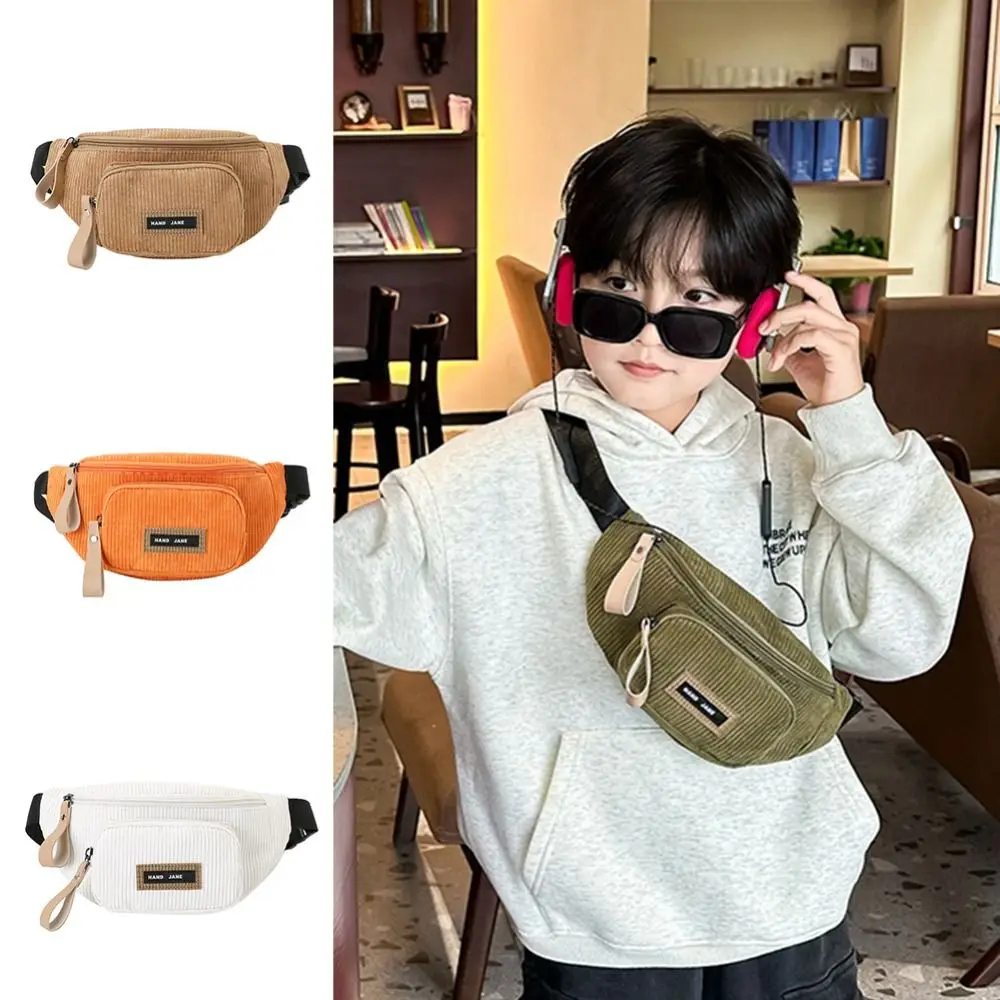 

Corduroy Children Bag Fashion Water Proof Large Capacity Crossbody Bag Sports Zipper Waist Bag