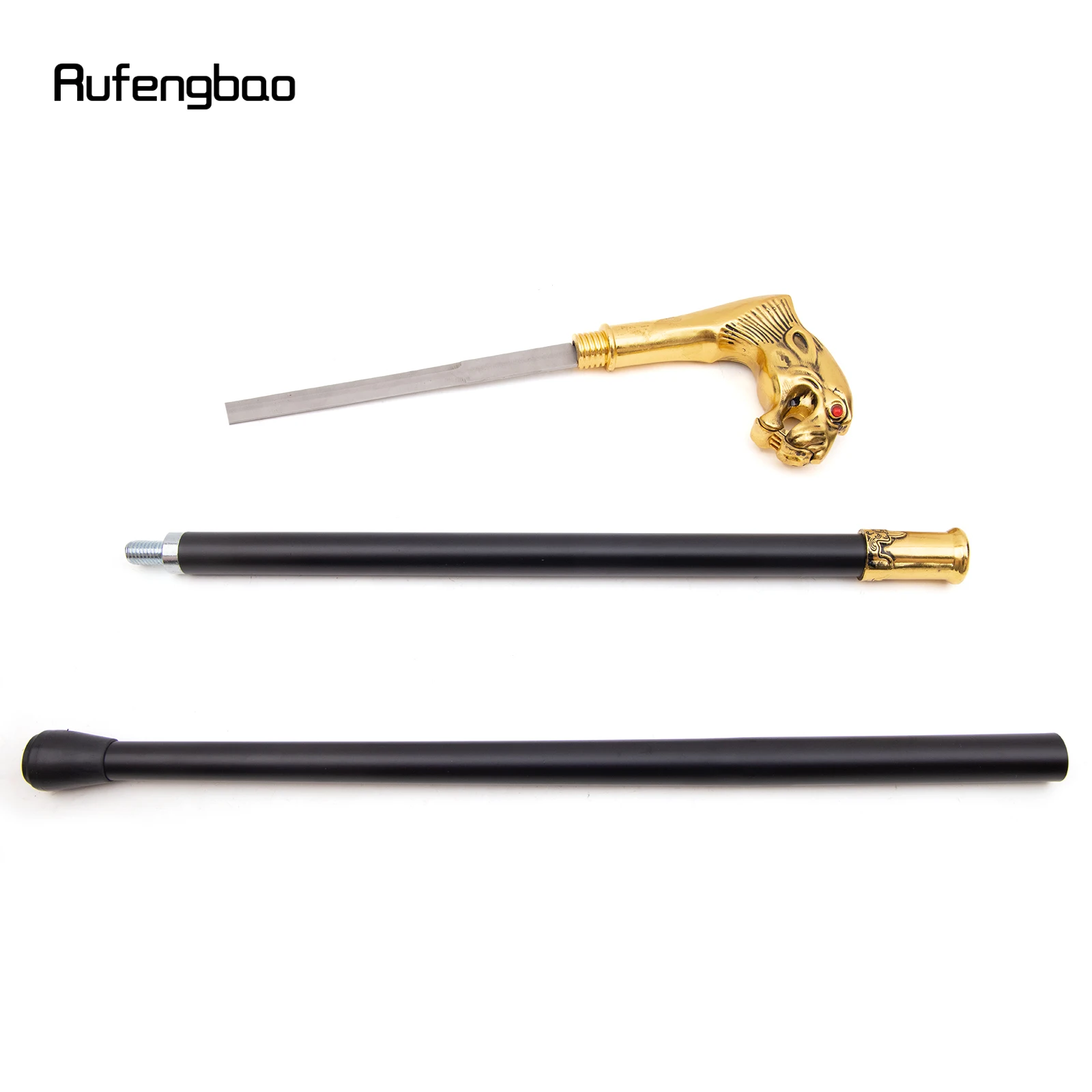 Gouden Luipaard Rode Oog Handvat Wandelstok Met Verborgen Plaat Zelfverdediging Mode Cane Plaat Cosplay Crosier Stick 92Cm