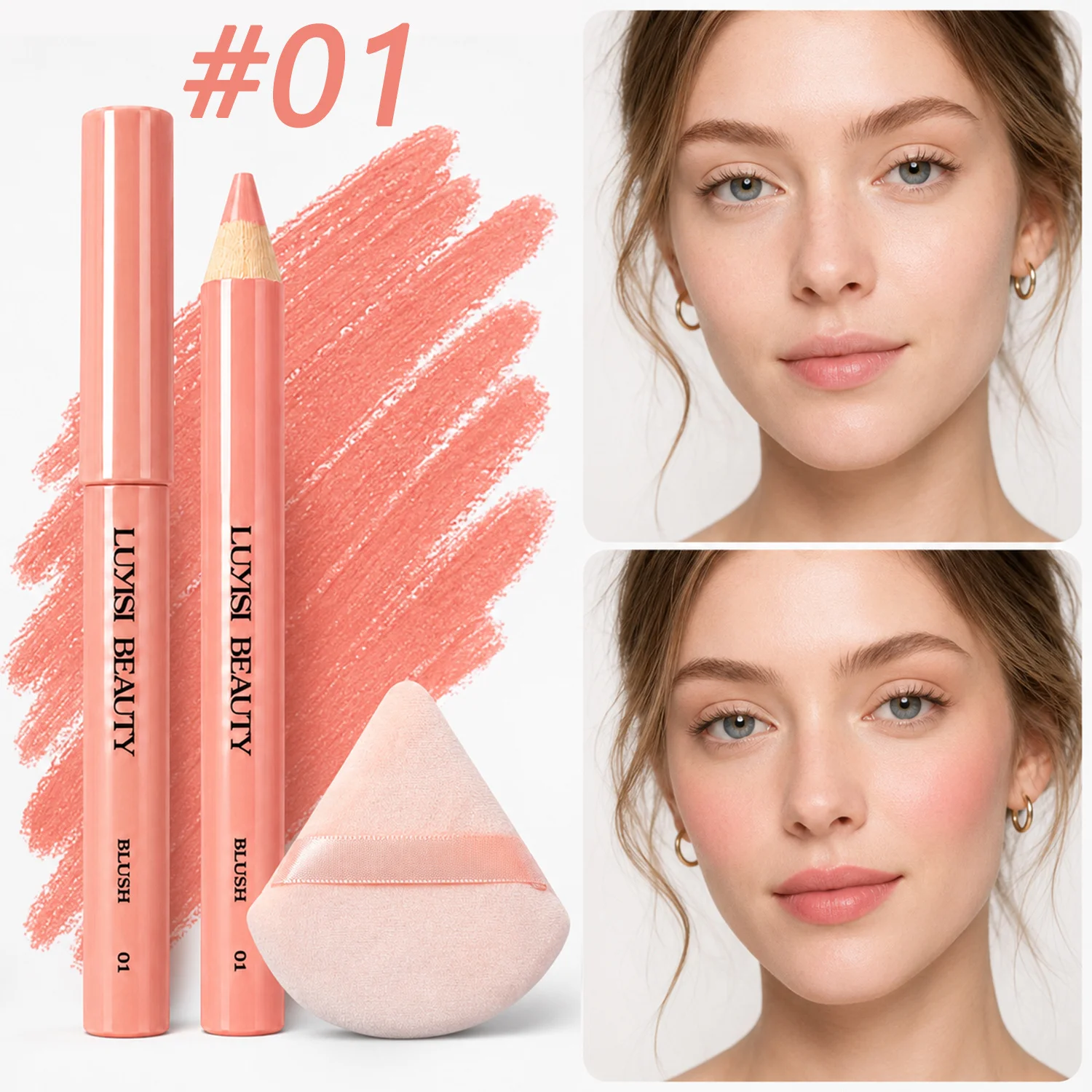 2pcs Set:1pc Blush Pen & 1pc Blending Puff, Buildable Rosy Color,Waterproof,Velvet Matte Silky,Smooth Texture,All Day Wear.