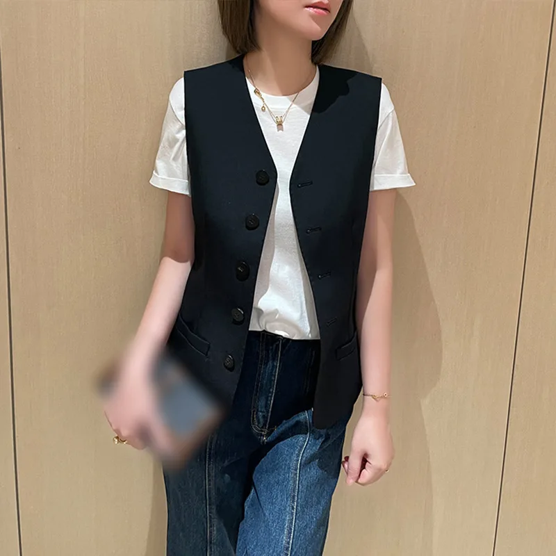 2025 New Autumn Wool Vest Women Slim Fit Sleeveless Oxford Silk Lining Waistcoat