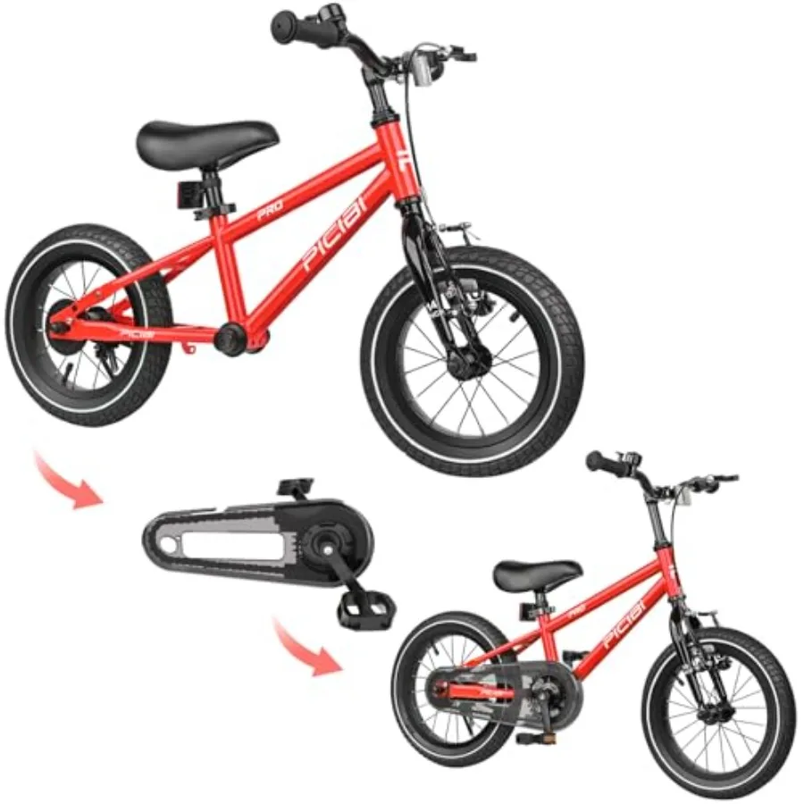 

Велосипед-балансир 2-в-1 для детей 1,5-7 лет со съемными педалями, ножным тормозом, V-образным тормозом, внедорожными шинами 12/14/16 дюймов, прочной рамой