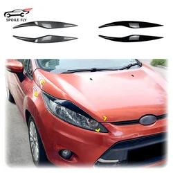 Fibra de carbono olhar dianteiro farol sobrancelha adesivos, pálpebras luz sobrancelha adesivos, tampa da lâmpada, apto para Ford Fiesta MK6, ABS Gloss Black, 2008 a 2012