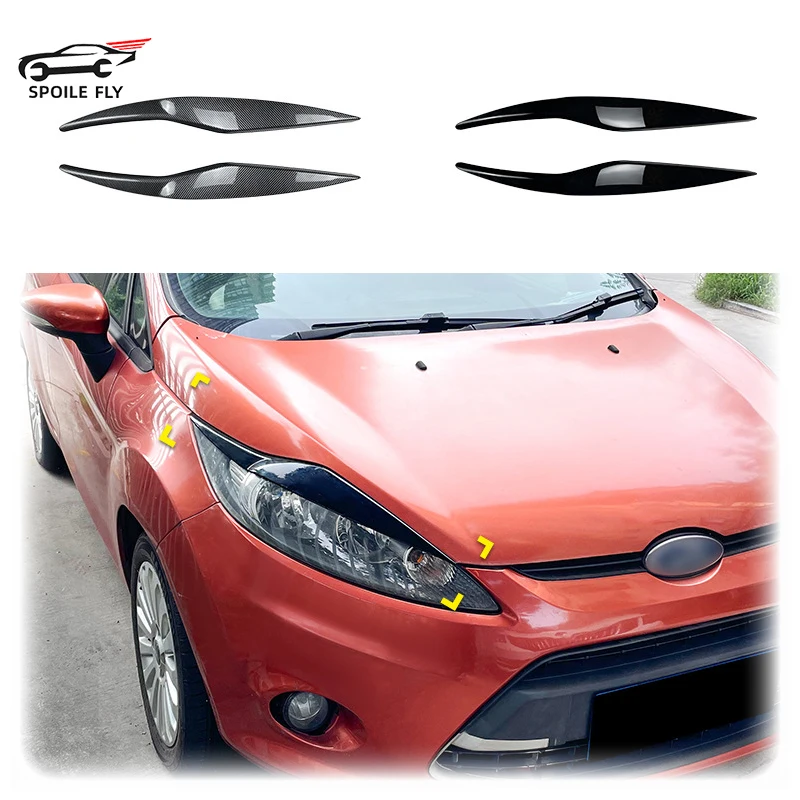 2008-2012 Dla Ford Fiesta MK6 ABS Gloss Black Carbon Fiber Look Front Headlight Eyebrow Eyelids Light Stickers Lamp Cover