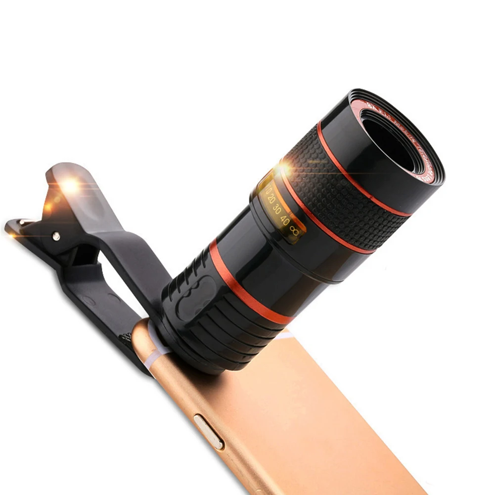 External 8x Lens Black Shell Cell Phone Camera Lens Adjustable Focal Length High Magnification for Outdoor Camping Accessories