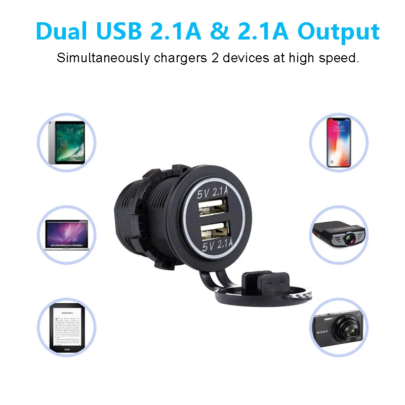 Gadpow Car Cigarette Lighter Dual USB Charger Socket Waterproof Power Outlet Adapter 4.2A Fast Charge for Car Boat Marine  RV