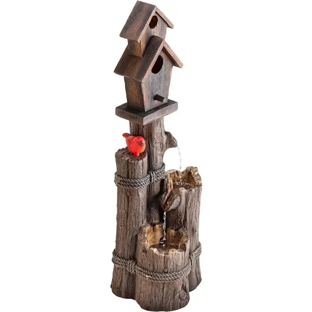 Fonte de casinha de pássaros de 3 andares ao ar livre decoração de arte de pátio, 11 polegadas de comprimento x 10 polegadas de largura x 35 polegadas de altura, frete grátis