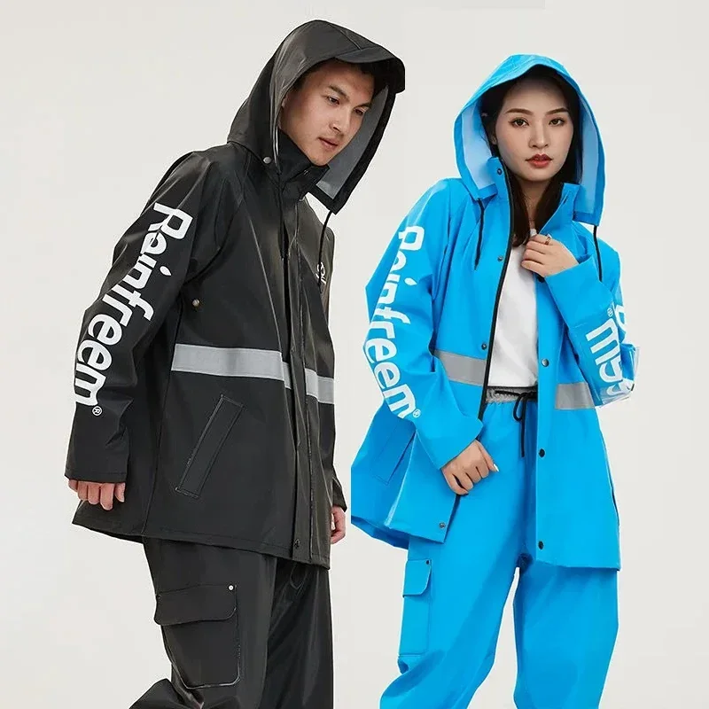 Waterproof Raincoat Rain Pants Set Winter Plush Thickened Adult Split Rain Jacket Poncho Outdoor Motorcycle Riding Rainwear