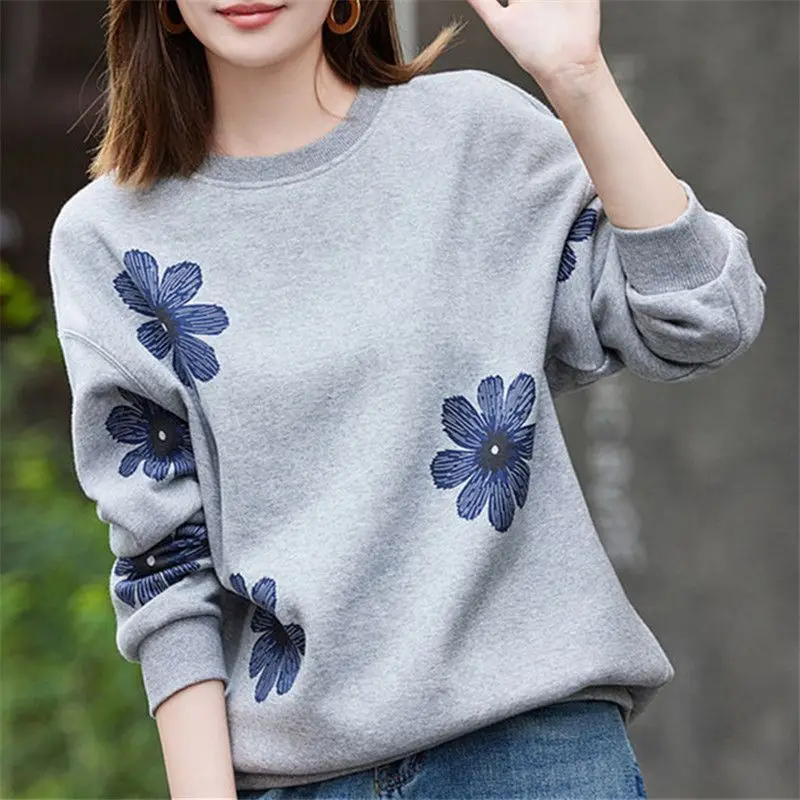 Lazy Style Print Plus Size Long Sleeve Hoodies Sweatshirts Autumn Winter New Vintage All-match Tops Casual Fashion Women Clothes