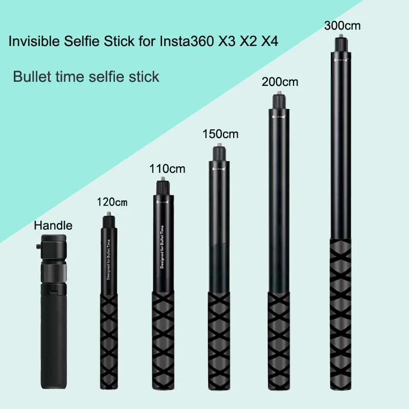 Invisible Extra Long Extendable Selfie Stick Monopod Tripod for Insta360 X4 X3 X2 GoPro 12 11 10 9 8 Action Camera Accessories