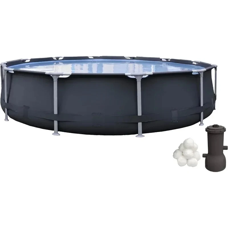 

Rustproof Fiberglass Frame Backyard Above Ground Swimming Pool with 530-Gallon Filtration Pump Swimming Pool for Adults