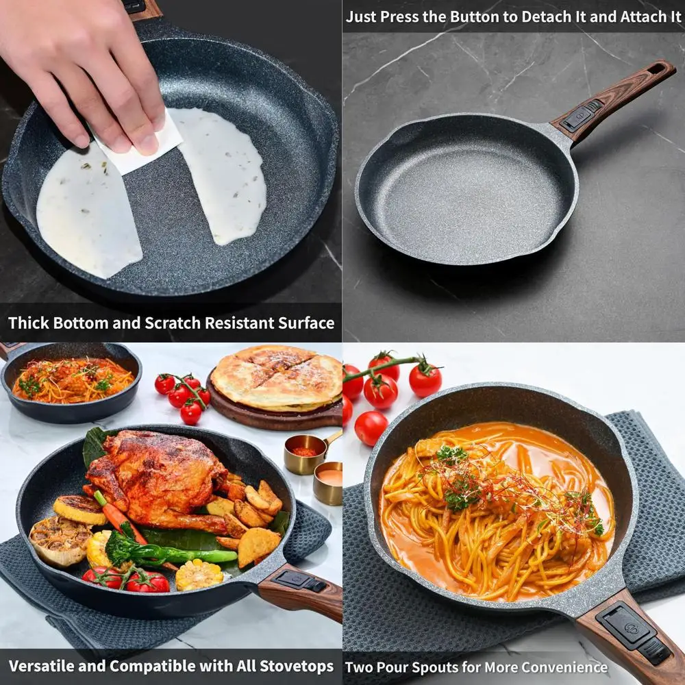

12.5 & 10 Inch Smart Nonstick Frying Pan Set with Removable Handles, Cast Aluminum, Scratch-Resistant, Universal Stovetop, Dishw