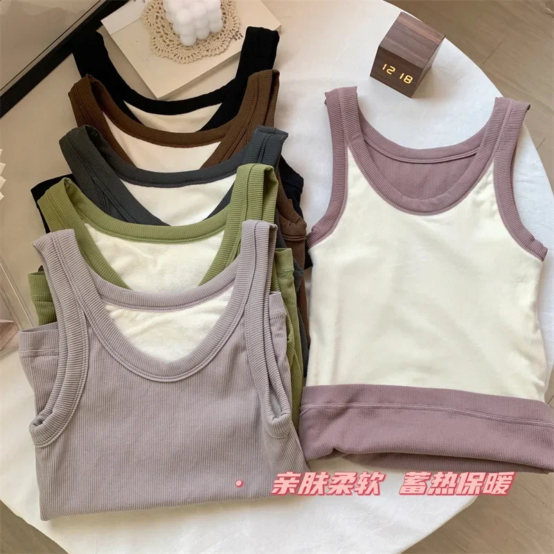 Fleece Suspender Top Women's Thickened Vest with Skin-friendly Bottoming Shirt Top To Keep Warm Roupa Térmica Thermal Underwear