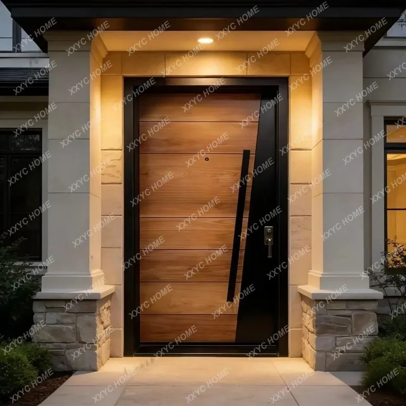 XXCustomization Wood Grain Aluminum Alloy Manual Pivot Entry Door Waterproof Finished Surface For Hotel & Villa Exterior Use