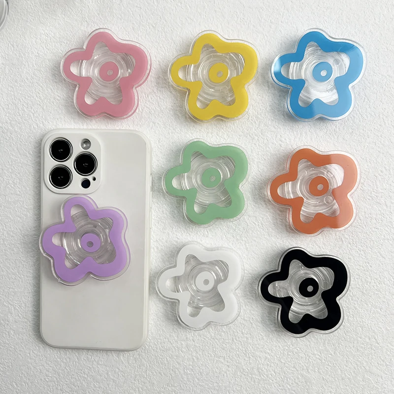 

Creative Acrylic Solid Color Transparent Flower Phone Holder for Iphone Grip Tok Lazy Desktop Support Back Sticke Ring Bracket