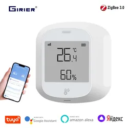 GIRIER Tuya ZigBee Temperature and Humidity Sensor Indoor Smart Home Thermometer Wireless Hygrometer Works with Alexa Hey Google