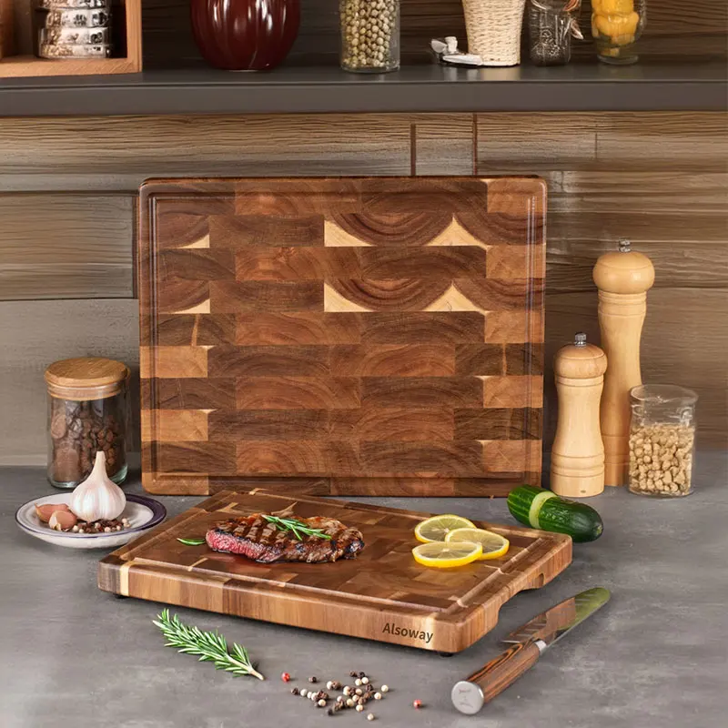 High-quality Acacia wood cutting board solid wood chopping board with juice trough hidden buckle hand-in board