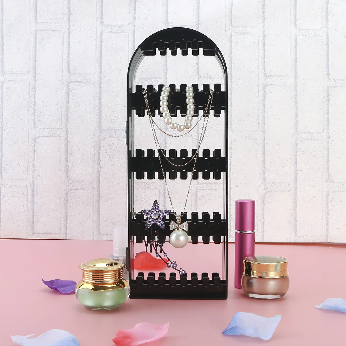 

Plastic Jewelry Organizer Stand Transparent Foldable Door Design 120-Hole Necklace Ring Bracelet Display Rack Jewelry Organizer