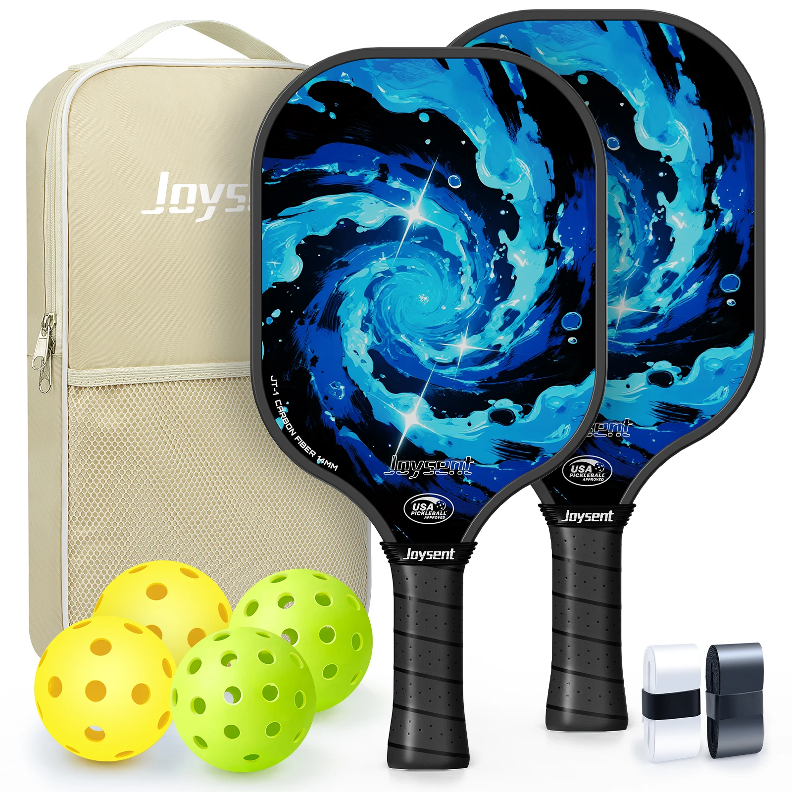 

Набор для пиклбола Joysent USAPA: ракетка T300 из углеродного волокна с полипропиленовой сотовой структурой 14 мм, 4 мяча, 2 накладки для рук и 1 сумка для начинающих мужчин и женщин
