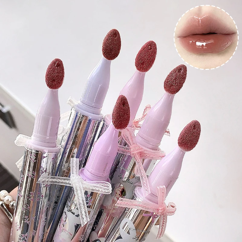 1Pc Cappuvini Ballet Girls Mirror Crystal Lip Gloss - Waterproof Film Forming Jelly Lip Tint with Sponge Head Glass Lip Glaze