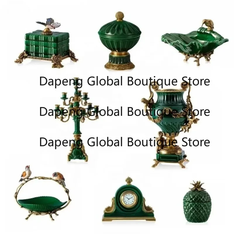 

Europe's new emerald retro bronze ceramic candlestick ornament porcelain vase luxur-y retro home decoration accessories