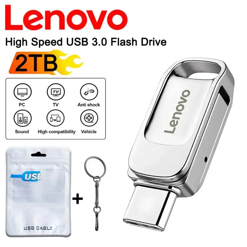 Lenovo 2TB Flash Drive Usb 3.0 Super Fast Type C Pen Drive Memory Stick High Speed Data 512GB For Computers Phone PC Fast U Disk