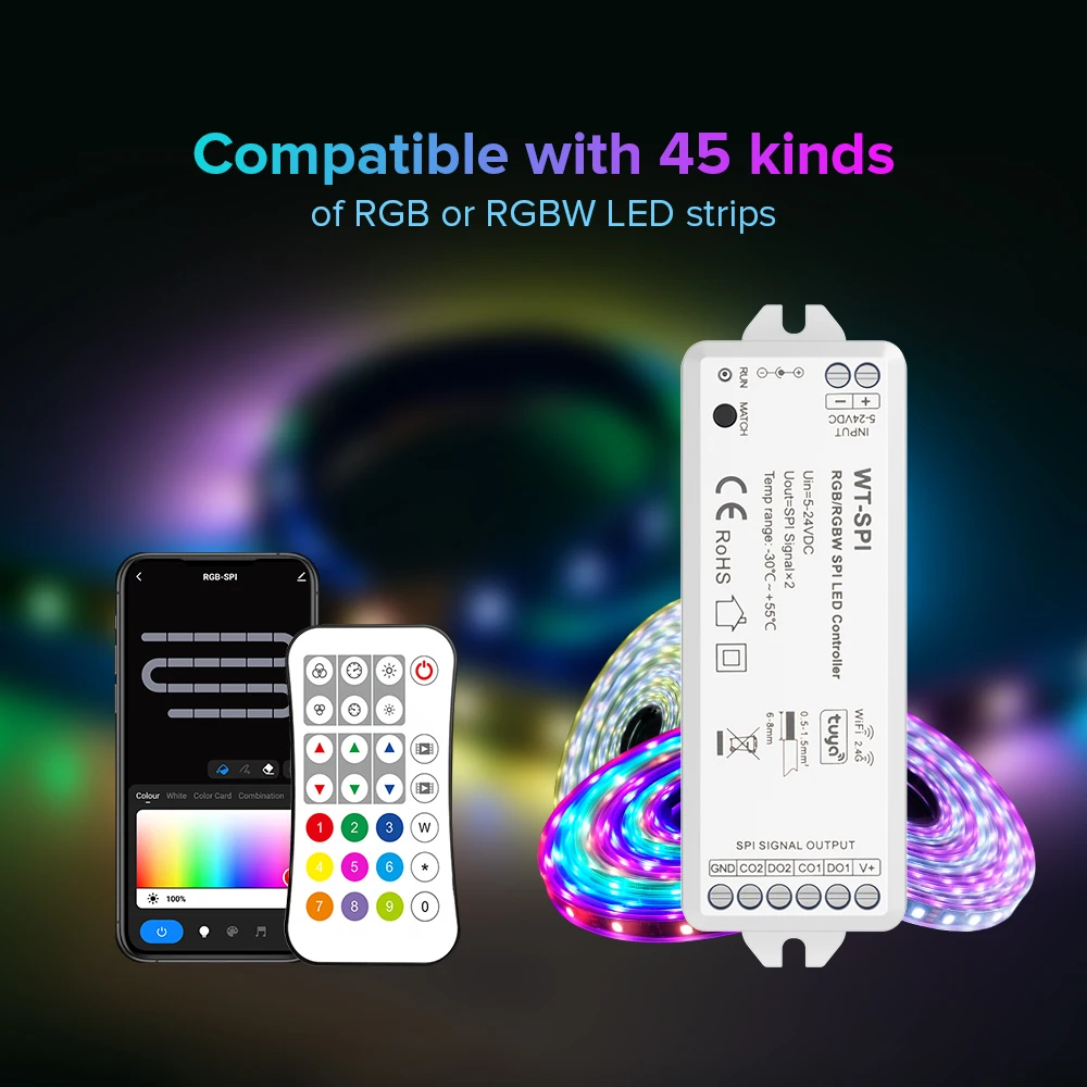 DC5V-24V 2.4G RF Tuya SPI LED Wifi Controller Remote Alexa Google Assistance per WS2811 WS2812B WS2815 RGB SK6812 WS2814 strisce