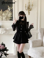 Japanese Mine New Autumn Women's Sweet Lace Shirt Lolita Suspender Vest Shorts Three-piece Set Women's Shorts Set Outfits