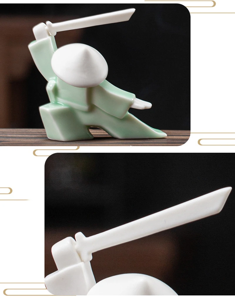 Kreative Weiß Keramik Samurai Figur Blanc De Chine Solide Geometrische Ornament Orientalischen Stil Alte Krieger Zubehör – Detail 5