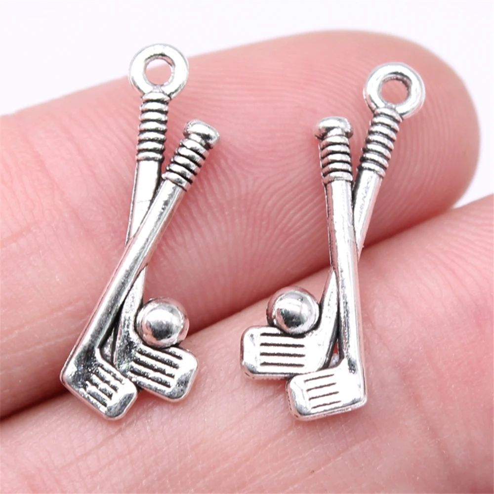 WYSIWYG 40pcs 23x8mm Charms Golf Charms For Jewelry Making DIY Jewelry Findings Antique Silver Color Alloy Charms Pendant