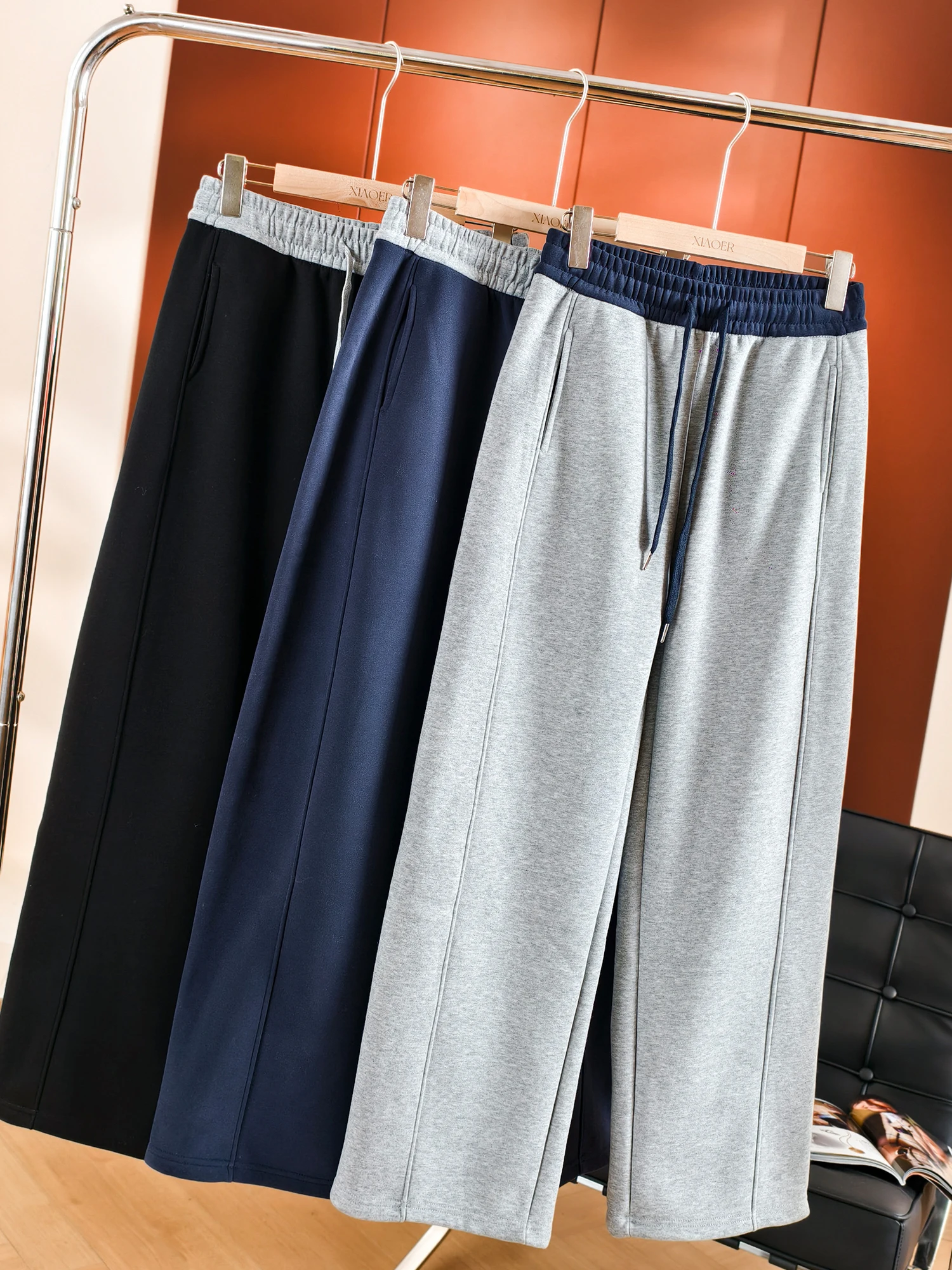 

Warm Fce Lined Casual Pants Women's Bend Knife ape Patchwork Elastic Waist Cotton Polyester Blend Winter Trousers