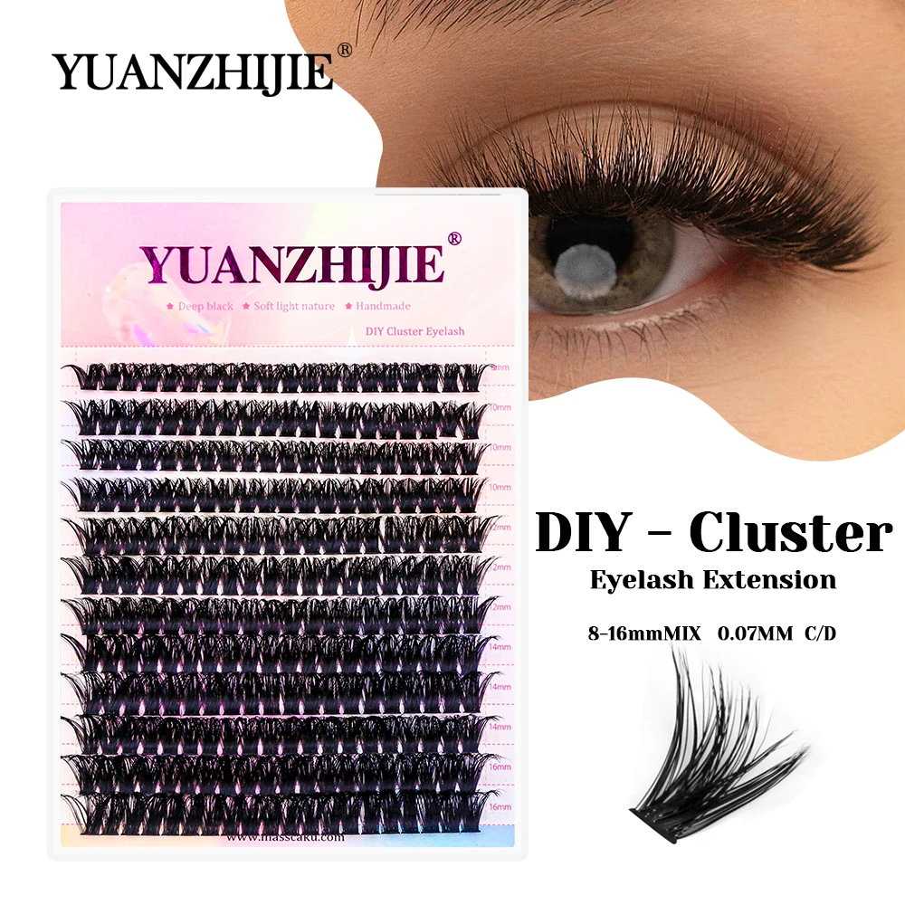 

YUANZHIJIE Hot Selling C/D Curl 3D Effect Reusable DIY Clusters Lashes Soft Korean PBT Fiber Russian Volume Eyelash Easy to Grip