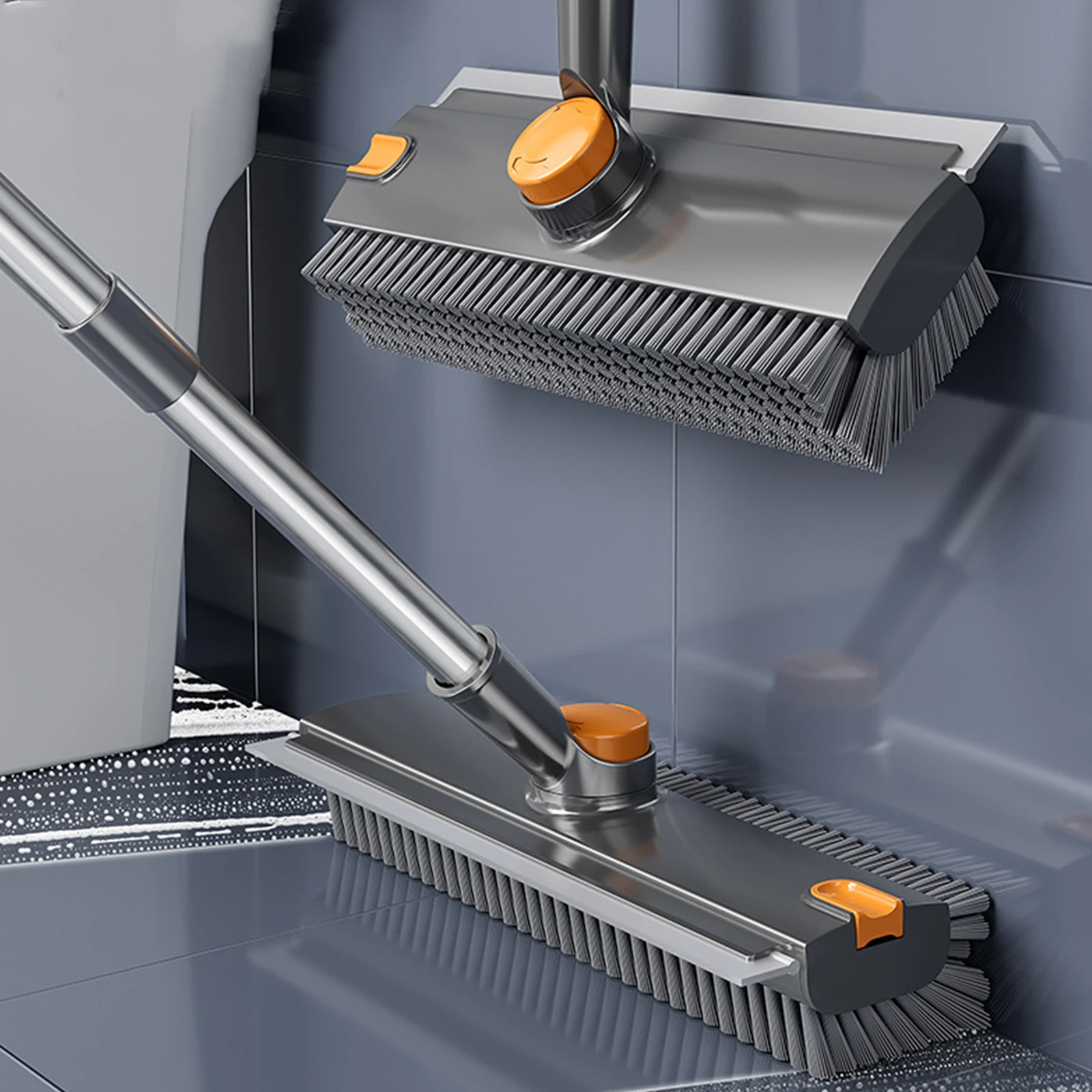 

3 in 1 Scrape Brush with Long Handle Stiff Bristle Shower Scrubber with Squeegee and Tweezer for Cleaning Tile Wall Deck Patio