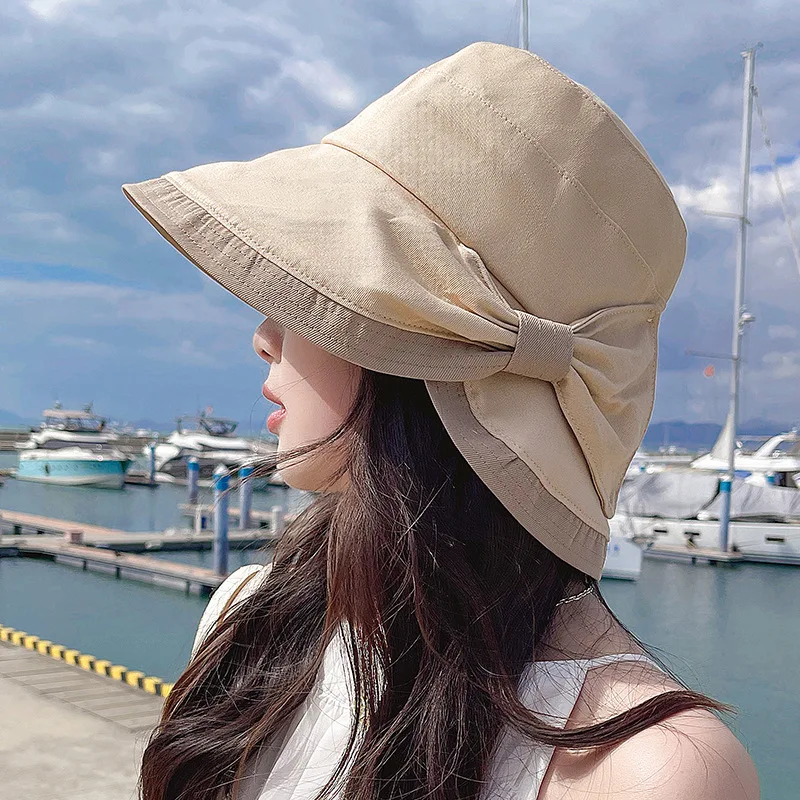 Summer Women Bow Tie Fashion Wide Large Brim Sun Hat Outdoor Beach Fisherman Cap UV Proof Sun Protection Hat Bucket Hat