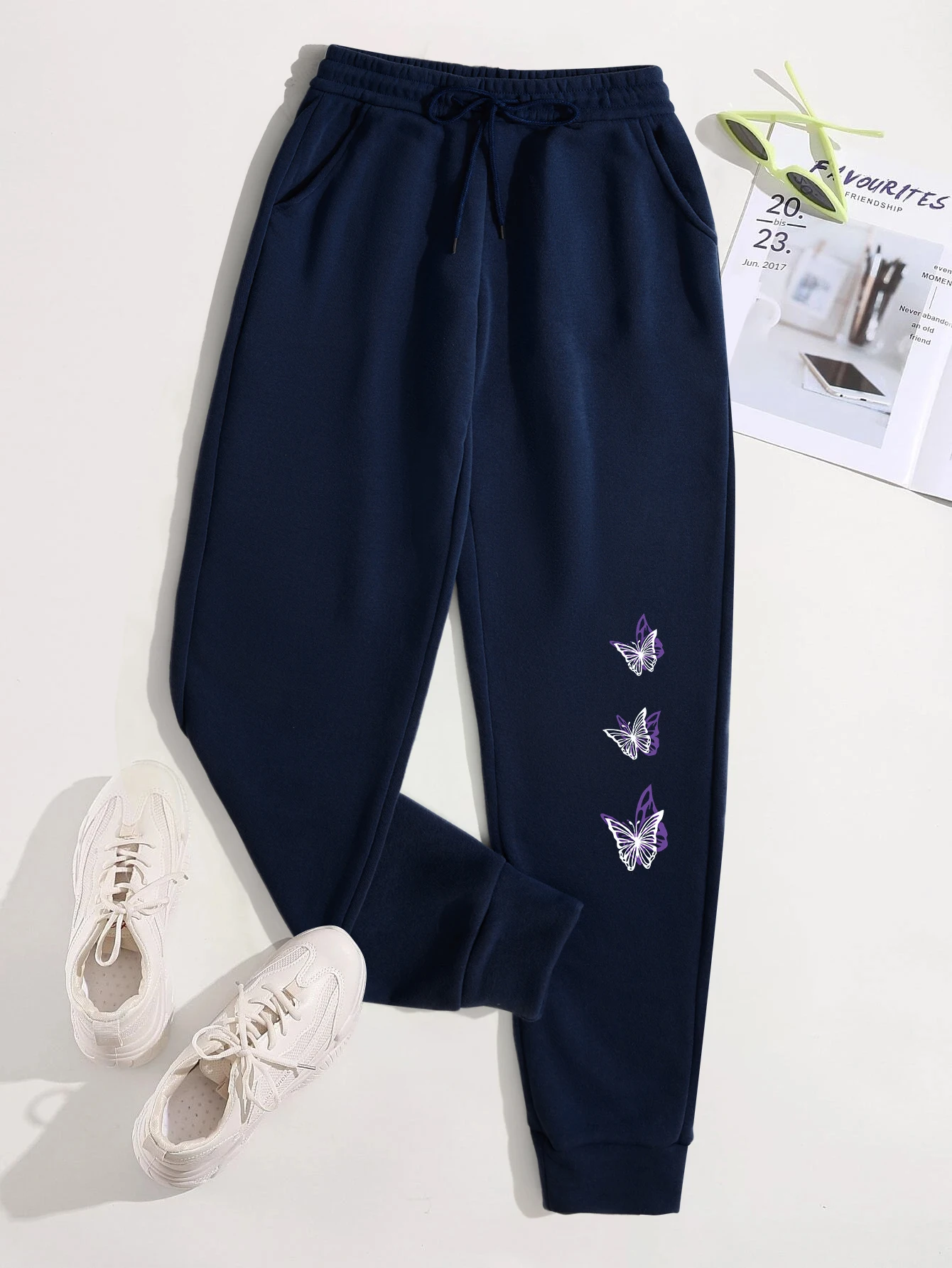 Black And Purple Butterflies Print Casual Y2K Women Pants Fashion Trendy Hip Hop Trousers Drawstring Pockets Sweatpants woman